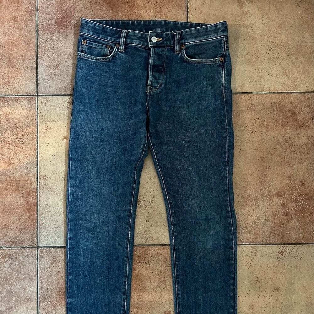 Buck Mason Slim Straight Jeans in Dark Blue Wash
